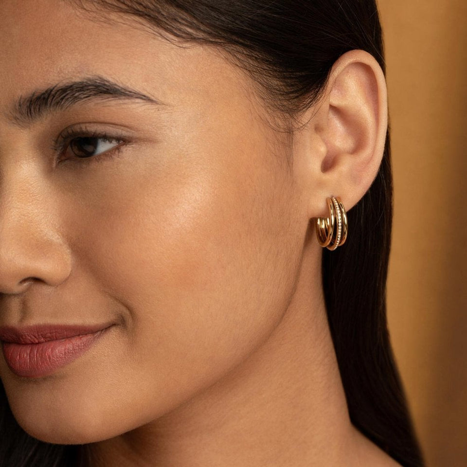 Olivia Burton Ladies Trend Edition Stacked Gold Plated Hoop Earrings