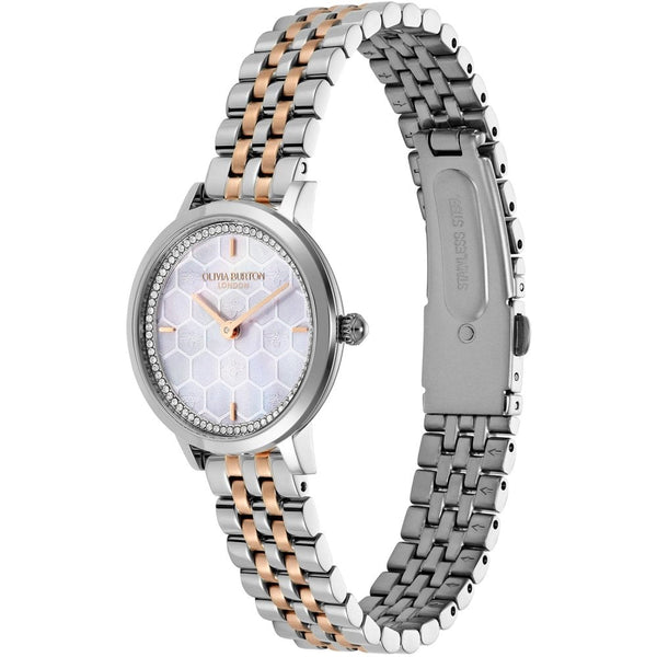 Olivia Burton Ladies Ultra Slim Honeycomb Dove Grey Dial Two Tone Watch