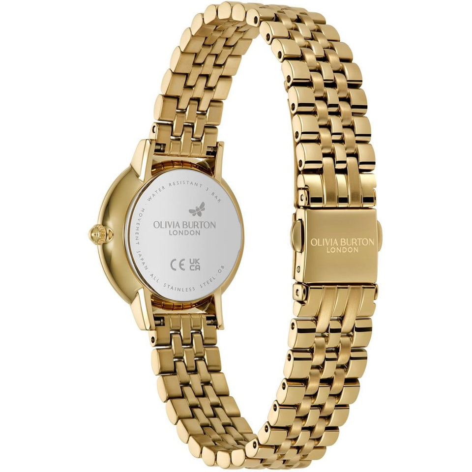 Olivia Burton Ladies Ultra Slim Honeycomb Forest Green Dial Gold Plated Watch