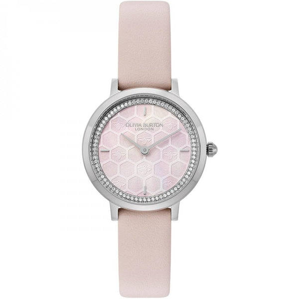 Olivia Burton Ladies Ultra Slim Honeycomb Primrose Dial Leather Strap Watch