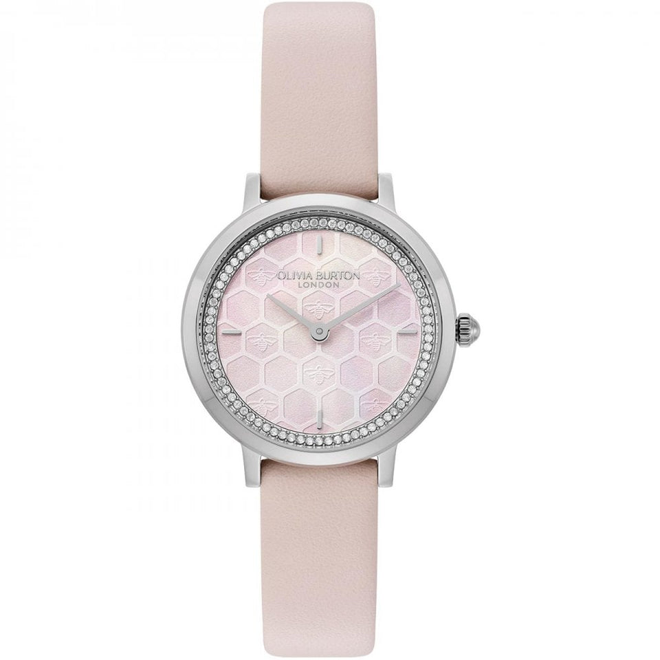 Olivia Burton Ladies Ultra Slim Honeycomb Primrose Dial Leather Strap Watch