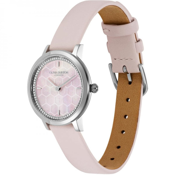 Olivia Burton Ladies Ultra Slim Honeycomb Primrose Dial Leather Strap Watch