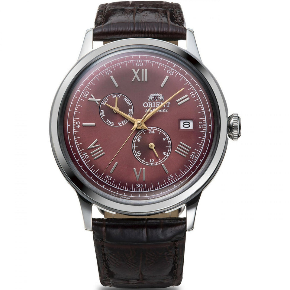 Orient Bambino Red Multi Dial Automatic Brown Strap Watch