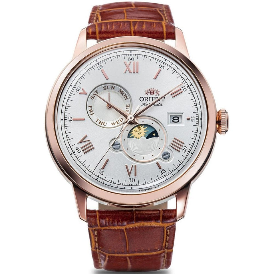 Orient Bambino Sun & Moon Brown Leather Strap Watch