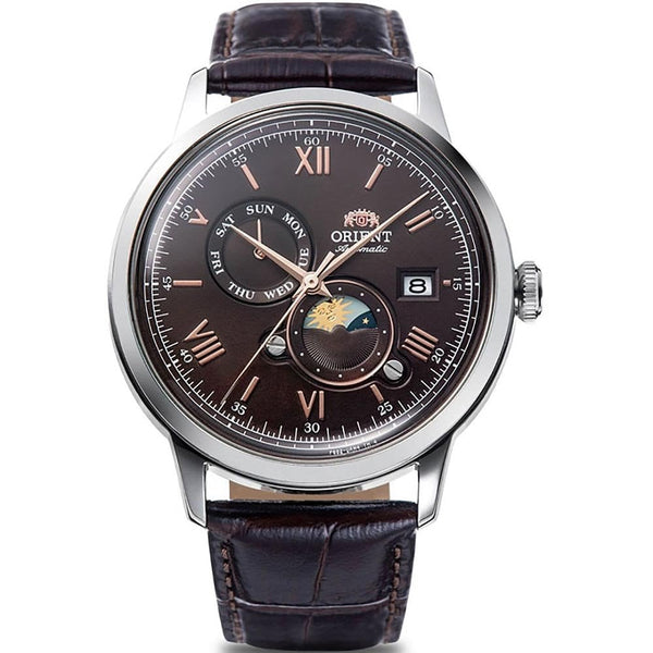 Orient Bambino Sun & Moon Brown Leather Strap Watch