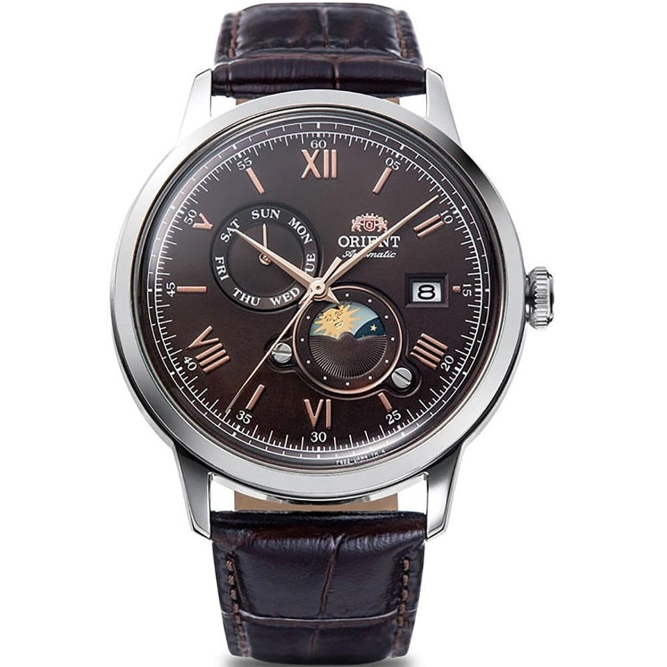 Orient Bambino Sun & Moon Brown Leather Strap Watch