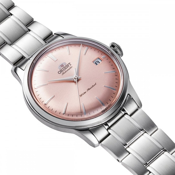 Orient Men’s Bambino 38mm Pink Dial Steel Bracelet Watch