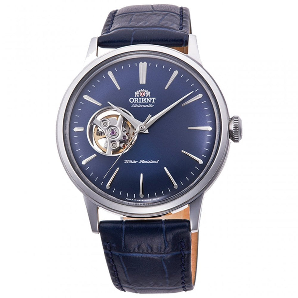 Orient Men's Bambino Open-Heart Mechanical 40.5mm Blue Dial Blue Leather