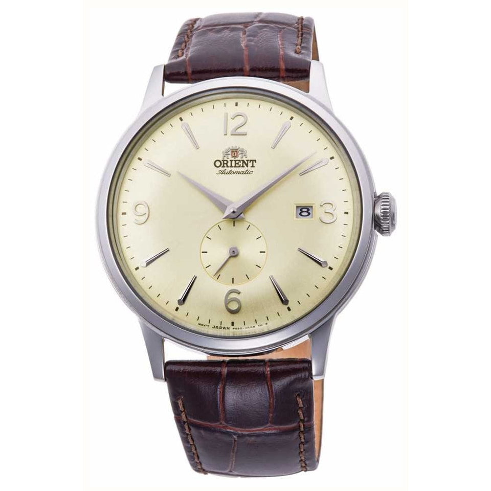 Orient Men's Bambino Small Seconds Mechanical 40.5mm Champagne Dial Brown Leather Watch