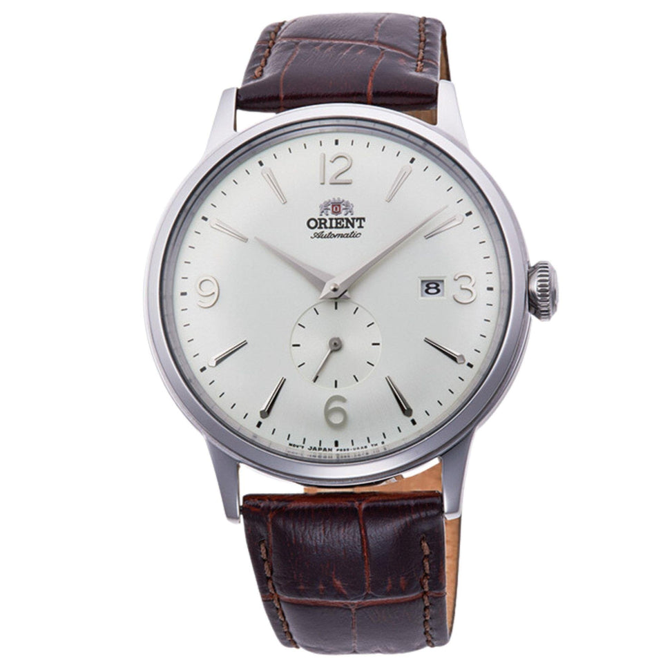 Orient Men's Bambino Small Seconds Mechanical 40.5mm White Dial Brown Leather Watch