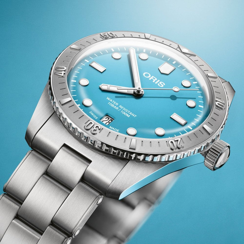 ORIS Cotton Candy' Diver's Sixty-Five Stainless Steel Watch, Blue