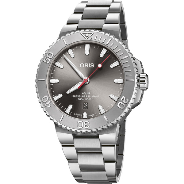 ORIS Men's Aquis 43.5mm Grey Dial Bracelet Watch