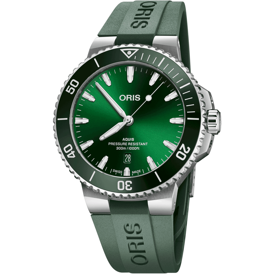 ORIS Men's Aquis Date 43.5mm Green Rubber Automatic Watch