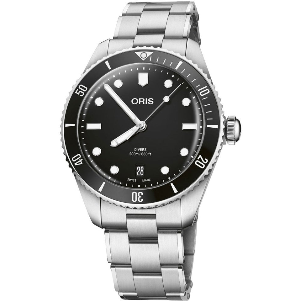 ORIS Men's Divers Date Black 39mm Automatic Watch + Strap Set