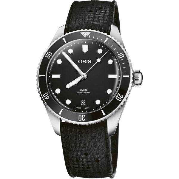 ORIS Men's Divers Date Black 39mm Automatic Watch + Strap Set