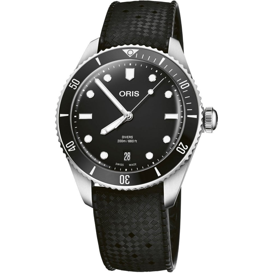 ORIS Men's Divers Date Black 39mm Automatic Watch + Strap Set