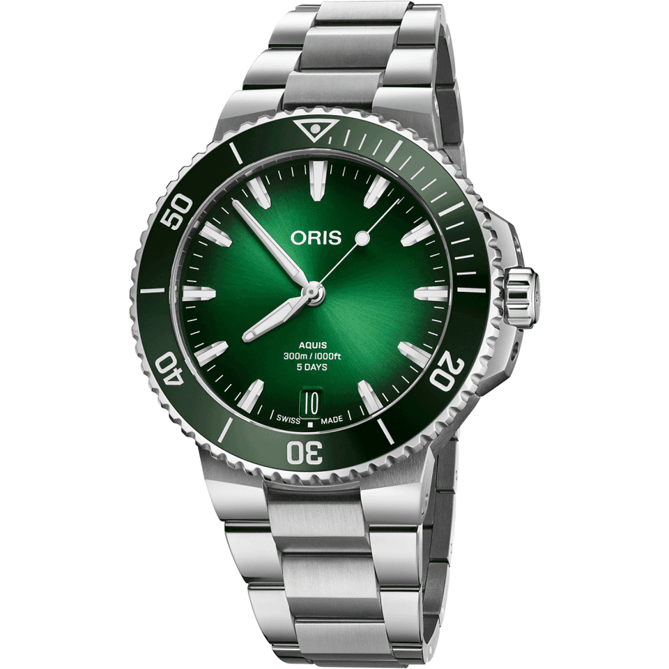 ORIS Men's Green Dial Aquis Date Calibre 400 43.5mm Bracelet Watch