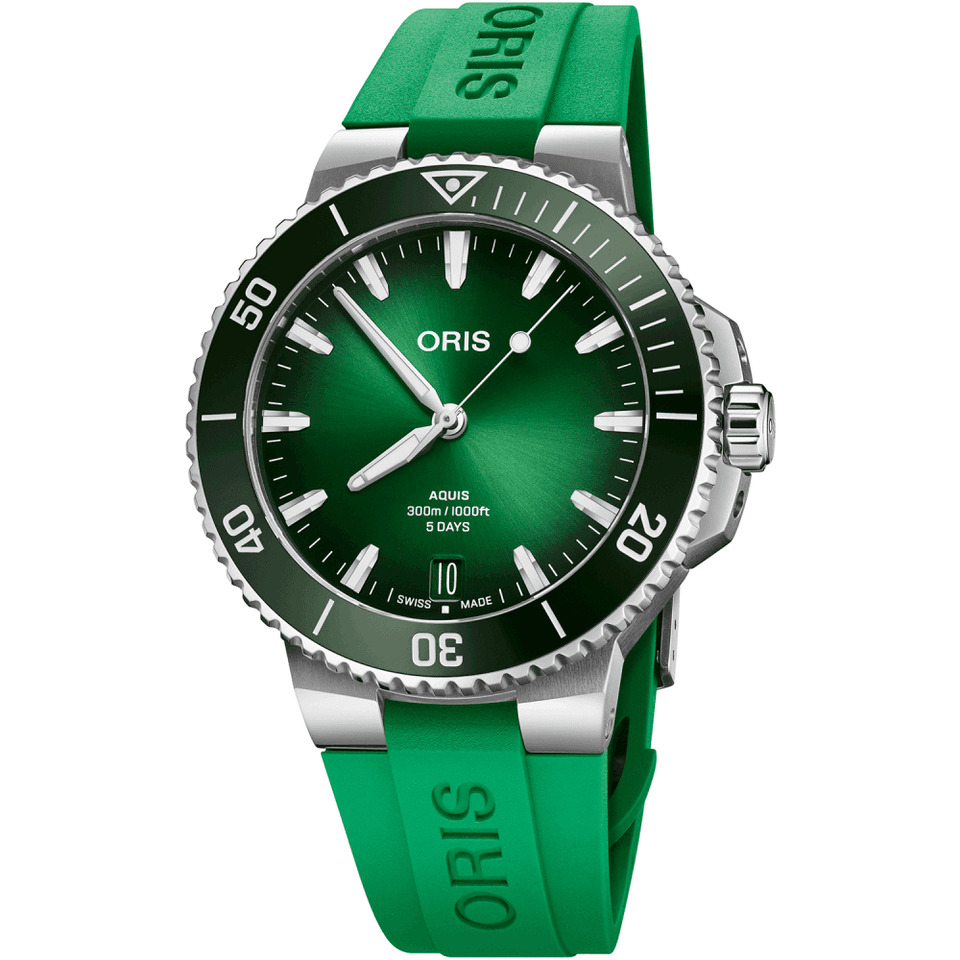 ORIS Men's Green Dial Aquis Date Calibre 400 43.5mm Rubber Strap Watch
