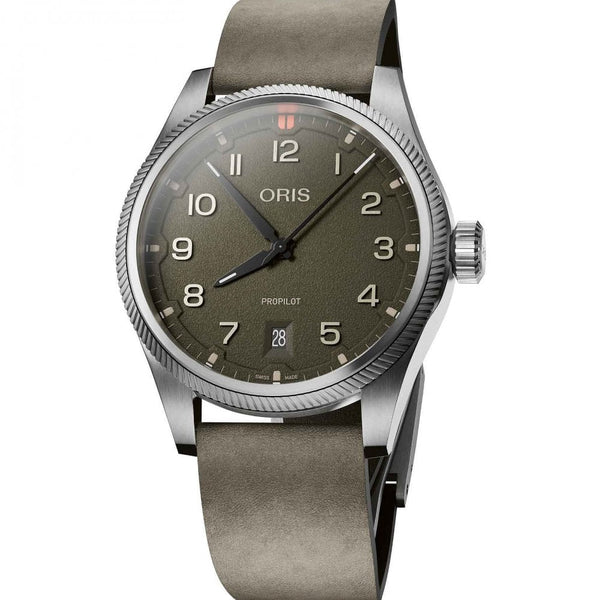ORIS Men's ProPilot Date Automatic Green Dial Leather Strap Watch