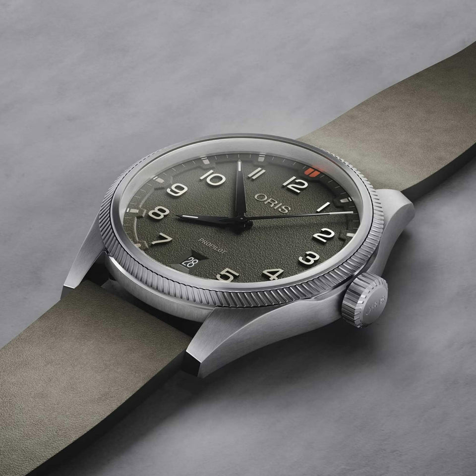 ORIS Men's ProPilot Date Automatic Green Dial Leather Strap Watch
