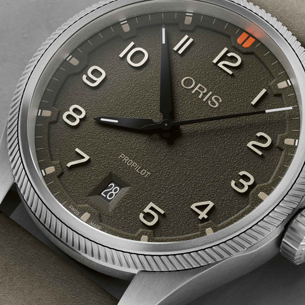 ORIS Men's ProPilot Date Automatic Green Dial Leather Strap Watch
