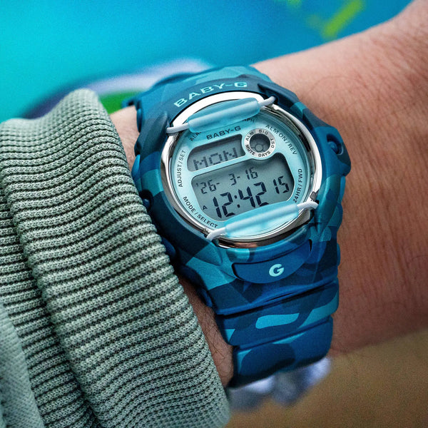 Casio G-Shock Ladies Baby-G Blue-Green Camouflage Digital Watch