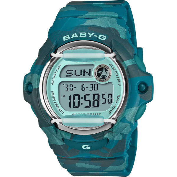 Casio G-Shock Ladies Baby-G Blue-Green Camouflage Digital Watch
