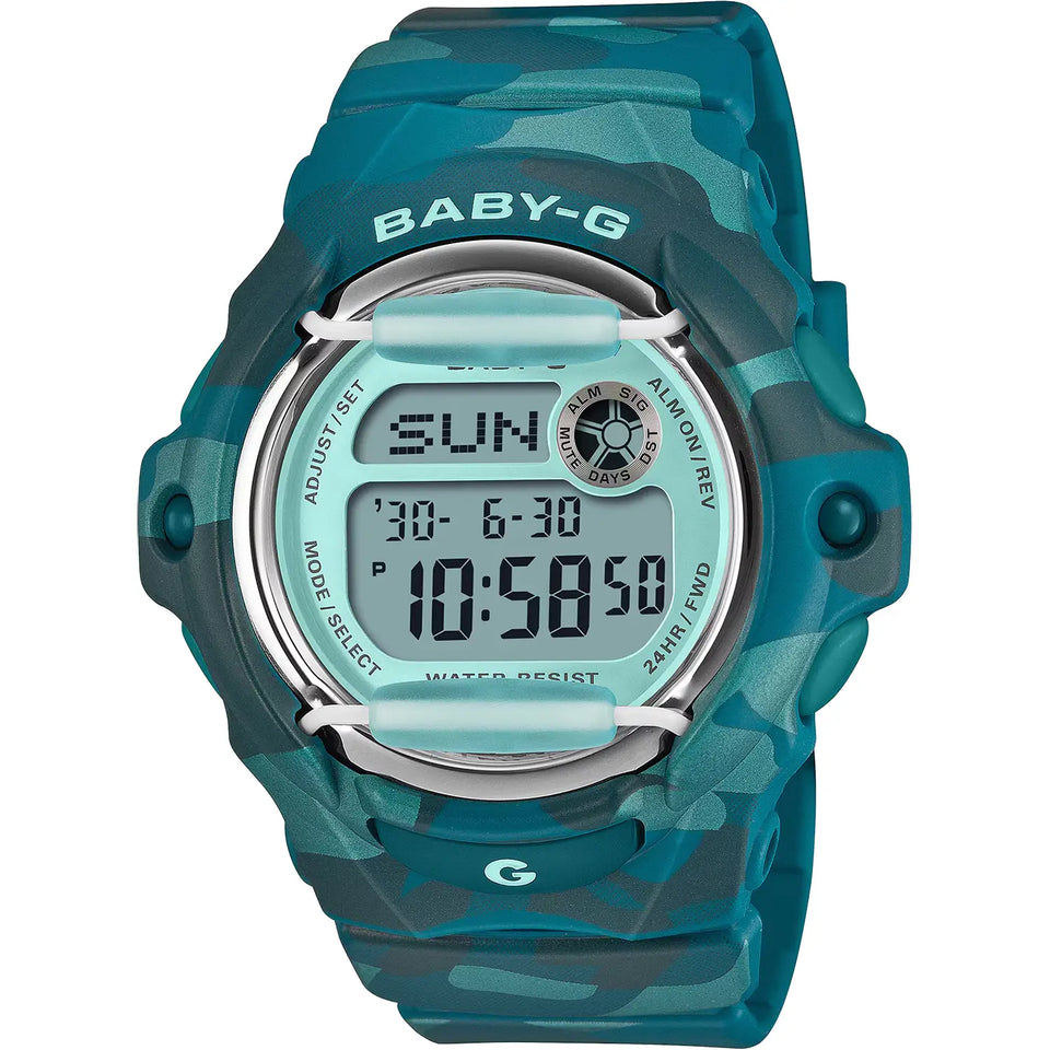 Casio G-Shock Ladies Baby-G Blue-Green Camouflage Digital Watch