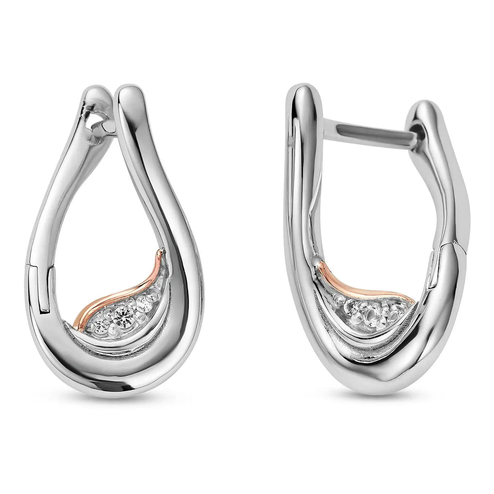 Clogau Ladies Past Present Future Sterling Silver Twist Hoop Earrings with Topaz