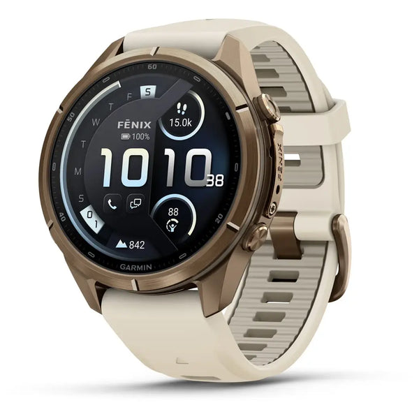 Garmin Fenix®  9 Pro 43mm inReach® Autumn Gold Titanium & Cream/French Grey Silicone Band Watch