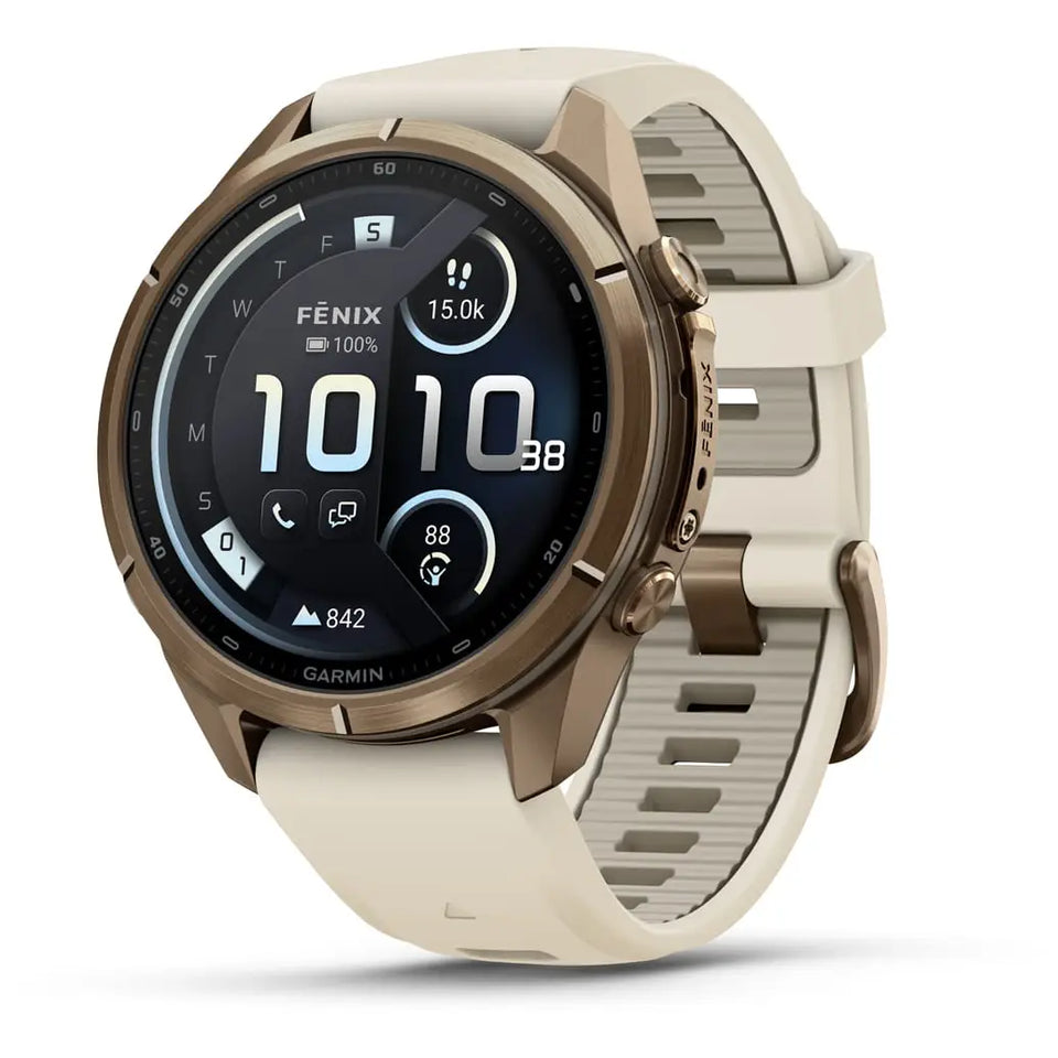 Garmin Fenix®  9 Pro 43mm inReach® Autumn Gold Titanium & Cream/French Grey Silicone Band Watch