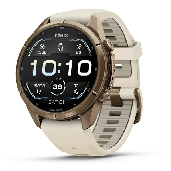 Garmin Fenix® 9 Pro 43mm Autumn Gold Titanium & Cream/French Grey Silicone Band Watch