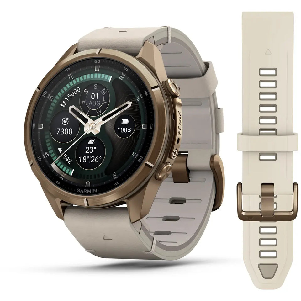 Garmin Fenix® 9 Pro 43mm inReach® 43mm Autumn Gold Titanium Grey Silicone & Bone Leather Strap Watch
