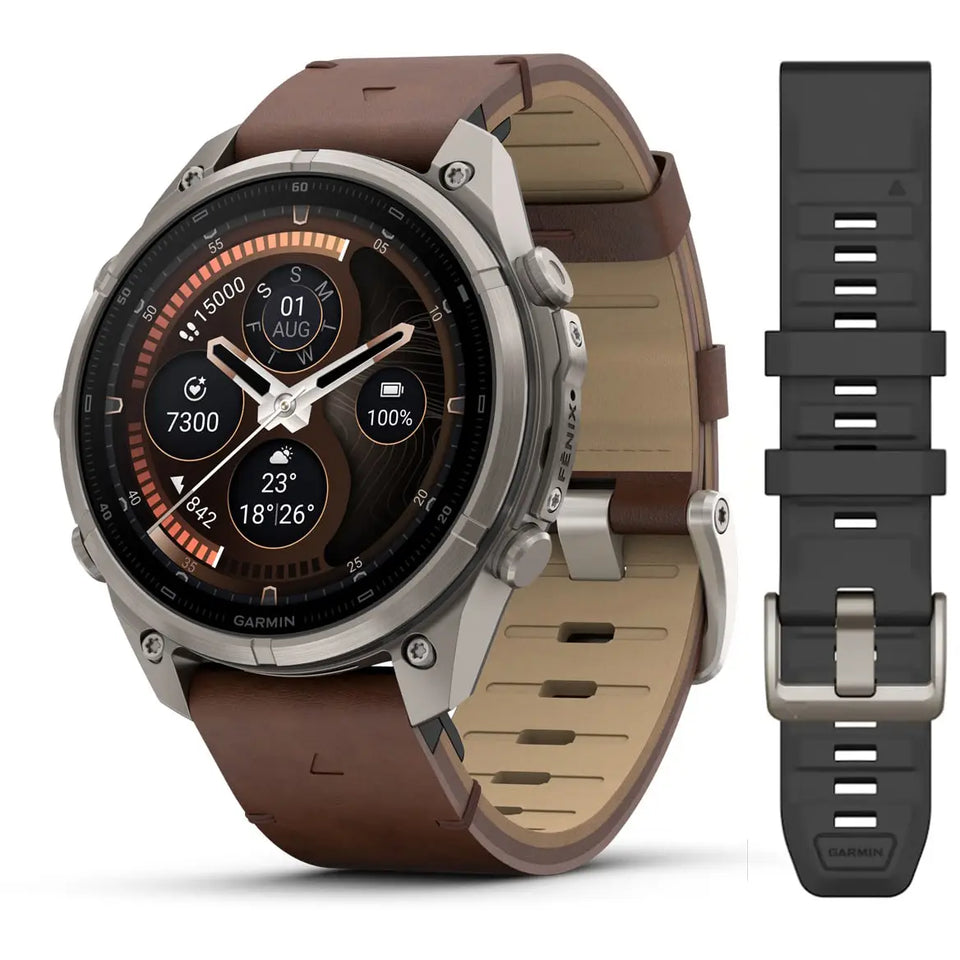 Garmin Fenix® 9 Pro inReach® Titanium & Walnut Brown Leather Band Watch