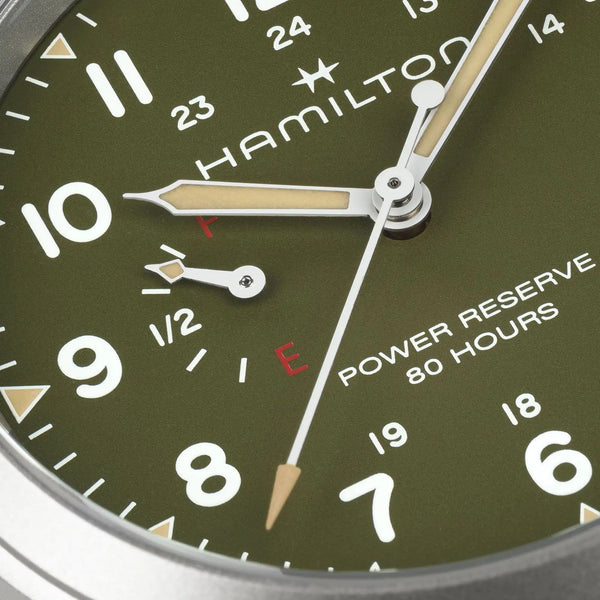 Hamilton Men's Khaki Field Power Reserve 40mm Mechanical Green Dial Watch