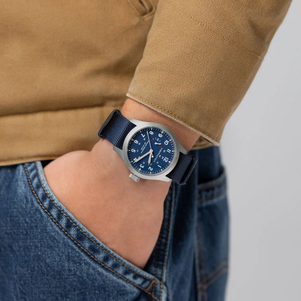 Hamilton Men's Khaki Field 40mm Mechanical Power Reserve Textile Strap Watch