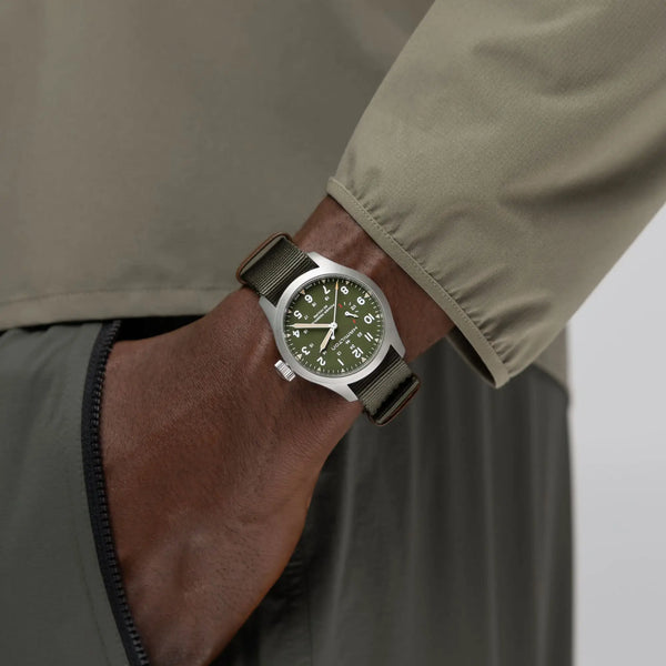Hamilton Men's Khaki Field Green 40mm Mechanical Power Reserve Watch