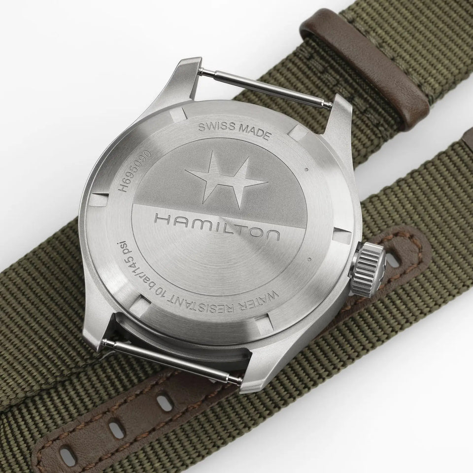 Hamilton Men's Khaki Field Green 40mm Mechanical Power Reserve Watch