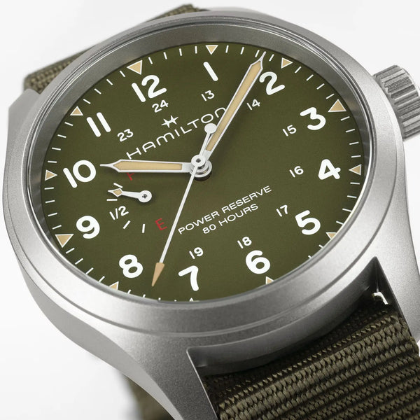 Hamilton Men's Khaki Field Green 40mm Mechanical Power Reserve Watch
