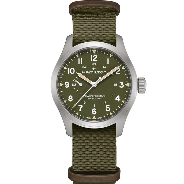 Hamilton Men's Khaki Field Green 40mm Mechanical Power Reserve Watch