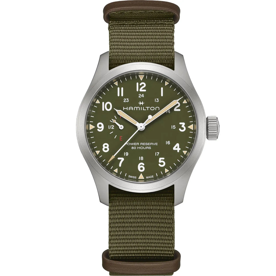 Hamilton Men's Khaki Field Green 40mm Mechanical Power Reserve Watch