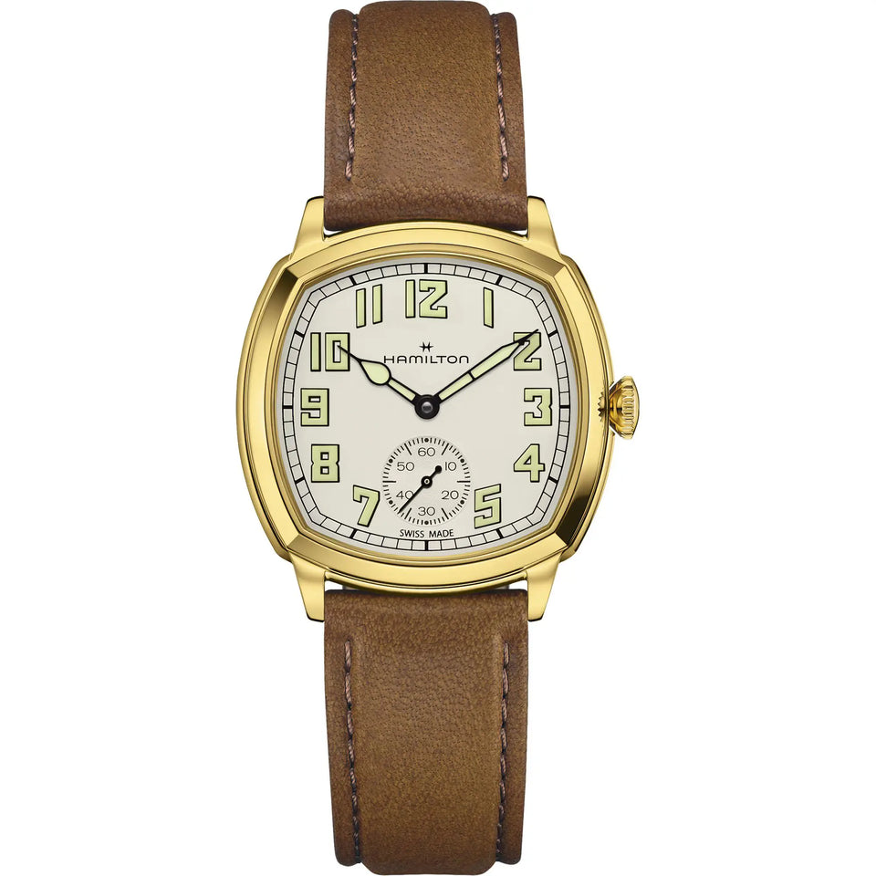 Hamilton American Classic Cushion 34mm Tan & Gold Plated Mechanical Watch