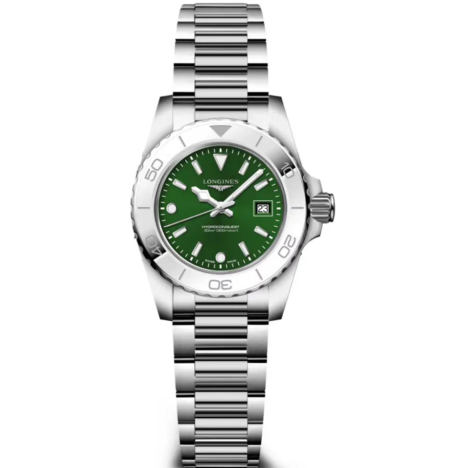 Longines Ladies Hydroconquest 30mm Green Dial Quartz Watch