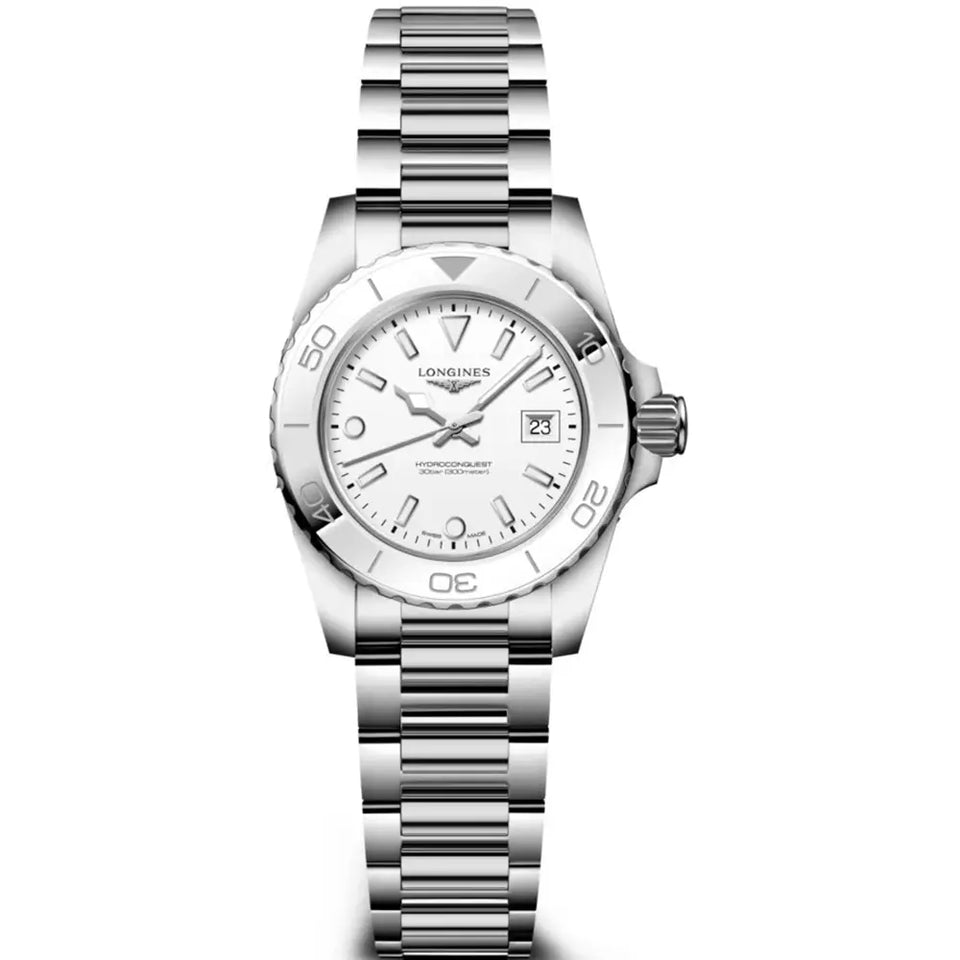 Longines Ladies Hydroconquest Quartz 30mm White Dial Watch