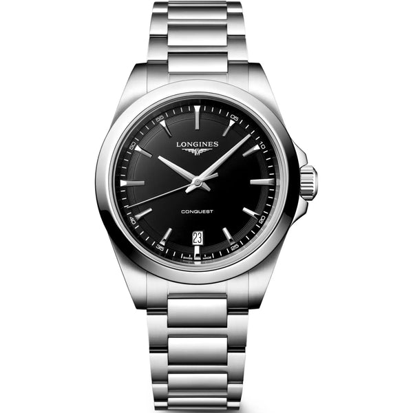 Longines Men's Conquest 38mm Steel Quartz Black Dial Watch