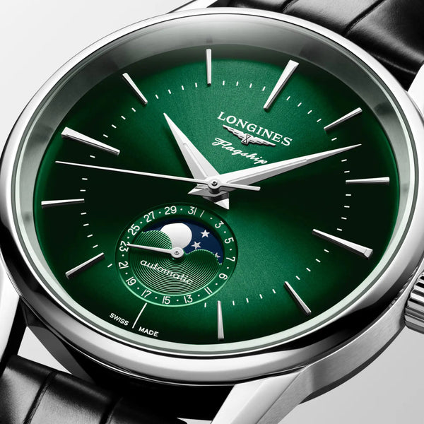 Longines Men's Flagship Heritage Moonphase Green 38.5mm Automatic Watch