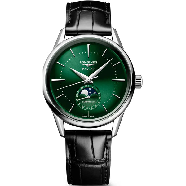 Longines Men's Flagship Heritage Moonphase Green 38.5mm Automatic Watch