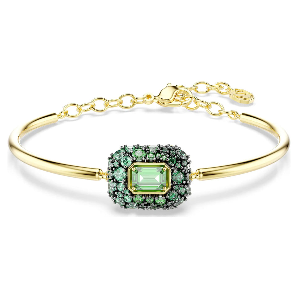 Swarovski Sublima Gold Tone Finish Octagon Cut Green Stone Bangle