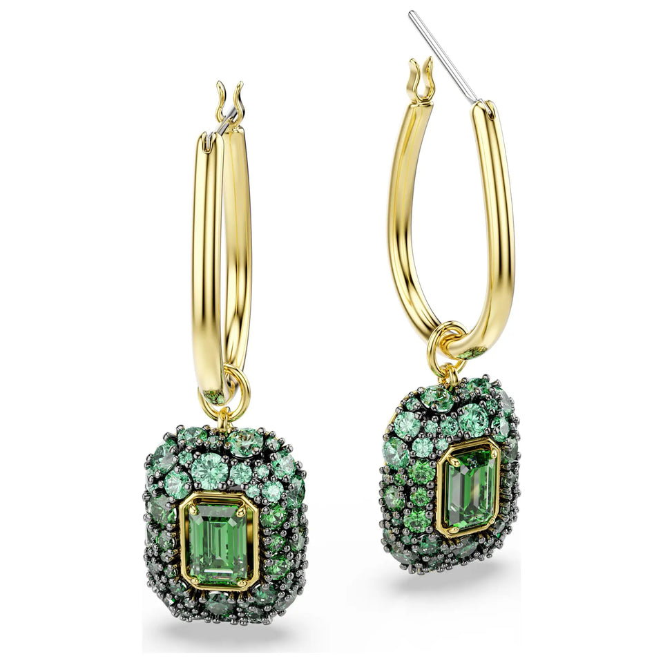 Swarovski Sublima Gold Tone Finish Octagon Cut Green Stone Earrings