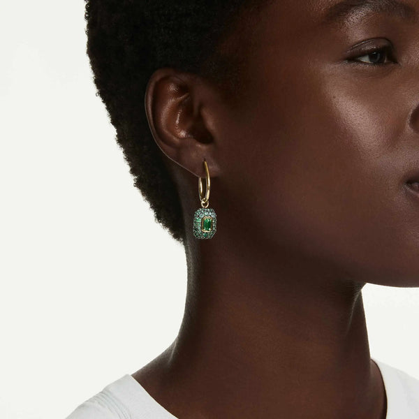 Swarovski Sublima Gold Tone Finish Octagon Cut Green Stone Earrings